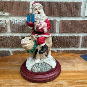 Vintage JAIMY 7½" SANTA CLAUS Sitting On Christmas Pig resin figurine